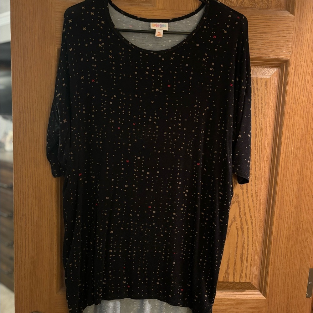 Lula Roe tunic top. Size XS. Black with a cute brown star print.